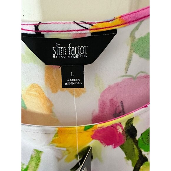 Slim Factor Blouse Investments Floral Womens Tunic Top Large 3/4 Ruffle Sleeve - Picture 5 of 10